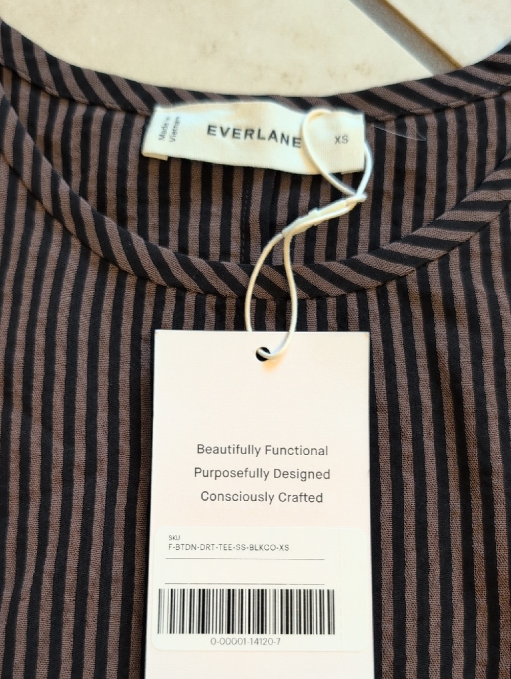 NWT Everlane The Mini Jacquard Stripe Top Brown Black Short Sleeve Size XS - Picture 4 of 9